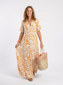 Women's Floral Maxi Dress – Short Sleeve V Neck Tiered Summer Beach