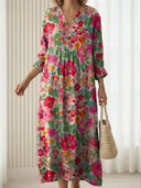 Women's Floral Maxi Dress – V Neck 3/4 Sleeve Casual Summer Garden Party Dress