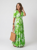 Women's Floral Maxi Dress – V Neck Short Flutter Sleeve Gathered Waist Summer Dress