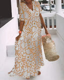 Women's Floral Maxi Dress – V Neck Short Sleeve Tiered Summer Beach Dress