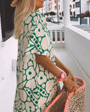 Women's Floral Maxi Dress – V Neck Short Sleeve Tiered Summer Beach Dress
