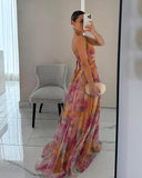 Women's Floral Maxi Dress – V Neck Spaghetti Strap Crossover Bodice Wedding Guest