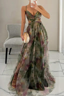 Women's Floral Maxi Dress – V Neck Spaghetti Strap Crossover Bodice Wedding Guest