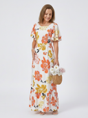 Women's Floral Maxi – Round Neck Flutter Sleeve Tiered Ruffle Hem Dress