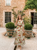 Women's Floral Maxi – Round Neck Three Quarter Sleeve Belted Garden Party Dress