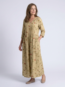 Women's Floral Maxi – V Neck Three Quarter Sleeve Tiered Gathered Garden Dress