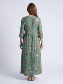 Women's Floral Maxi – V Neck Three Quarter Sleeve Tiered Gathered Garden Dress