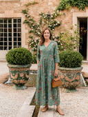 Women's Floral Maxi – V Neck Three Quarter Sleeve Tiered Gathered Garden Dress