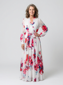Women's Floral Maxi Wrap – Long Sheer Sleeve Tie Waist Wedding Guest Dress