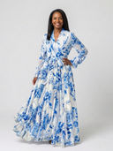 Women's Floral Maxi Wrap – Long Sheer Sleeve Tie Waist Wedding Guest Dress