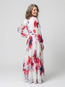 Women's Floral Maxi Wrap – Long Sheer Sleeve Tie Waist Wedding Guest Dress