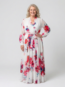Women's Floral Maxi Wrap – Long Sheer Sleeve Tie Waist Wedding Guest Dress