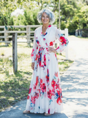 Women's Floral Maxi Wrap – Long Sheer Sleeve Tie Waist Wedding Guest Dress