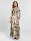 Women's Floral Maxi Wrap – Three Quarter Sleeve Satin Waistband Dress