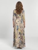 Women's Floral Maxi Wrap – Three Quarter Sleeve Satin Waistband Dress