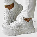 Women's Floral Mesh Chunky Sneaker – Lace Up Low Top See Through Platform Trainer