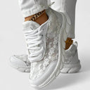 Women's Floral Mesh Chunky Sneaker – Lace Up Low Top See Through Platform Trainer