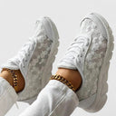Women's Floral Mesh Chunky Sneaker – Lace Up Low Top See Through Platform Trainer