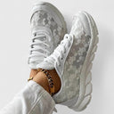 Women's Floral Mesh Chunky Sneaker – Lace Up Low Top See Through Platform Trainer