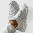 Women's Floral Mesh Chunky Sneaker – Lace Up Low Top See Through Platform Trainer