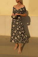 Women's Floral Midi Dress – Off Shoulder Twist Front Wrap A-Line Wedding Guest