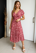 Women's Floral Midi Dress – Off Shoulder Twist Front Wrap A-Line Wedding Guest