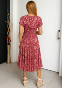 Women's Floral Midi Dress – Off Shoulder Twist Front Wrap A-Line Wedding Guest