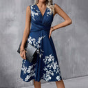 Women's Floral Midi Dress – V Neck Sleeveless Twist Front Asymmetric Hem Summer