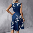Women's Floral Midi Dress – V Neck Sleeveless Twist Front Asymmetric Hem Summer