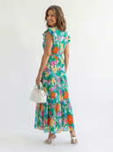 Women's Floral Midi – V Neck Flutter Sleeve Tiered Garden Party Summer Dress