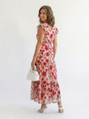 Women's Floral Midi – V Neck Flutter Sleeve Tiered Garden Party Summer Dress