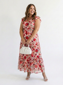 Women's Floral Midi – V Neck Flutter Sleeve Tiered Garden Party Summer Dress