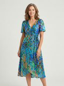 Women's Floral Midi – V Neck Wrap Flutter Sleeve Pleated Wedding Guest Dress