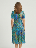 Women's Floral Midi – V Neck Wrap Flutter Sleeve Pleated Wedding Guest Dress