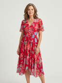 Women's Floral Midi – V Neck Wrap Flutter Sleeve Pleated Wedding Guest Dress