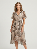 Women's Floral Midi – V Neck Wrap Flutter Sleeve Pleated Wedding Guest Dress