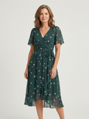 Women's Floral Midi – V Neck Wrap Flutter Sleeve Pleated Wedding Guest Dress