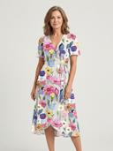 Women's Floral Midi – V Neck Wrap Flutter Sleeve Pleated Wedding Guest Dress