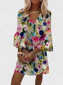 Women's Floral Mini Dress – V Neck Ruffle Bell Sleeve Summer Garden Party Dress