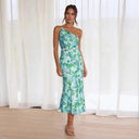 Women's Floral One Shoulder Midi Dress – Ruched Asymmetric Wedding Guest Summer