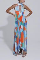Women's Floral Pleated Halter Maxi Dress – Keyhole Neck Wedding Guest Formal