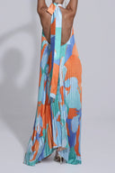 Women's Floral Pleated Halter Maxi Dress – Keyhole Neck Wedding Guest Formal