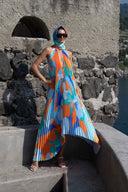 Women's Floral Pleated Halter Maxi Dress – Keyhole Neck Wedding Guest Formal