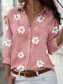 Women's Floral Print Blouse – Collared V Neck Long Sleeve Button Front Casual Top