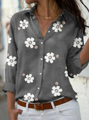 Women's Floral Print Blouse – Collared V Neck Long Sleeve Button Front Casual Top
