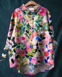 Women's Floral Print Button-Up Blouse – Long Sleeve Spread Collar Casual Top