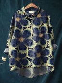 Women's Floral Print Button-Up Blouse – Long Sleeve Spread Collar Casual Top