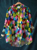 Women's Floral Print Button-Up Blouse – Long Sleeve Spread Collar Casual Top