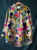 Women's Floral Print Button-Up Blouse – Long Sleeve Spread Collar Casual Top
