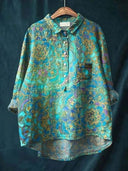 Women's Floral Print Button-Up Blouse – Long Sleeve Spread Collar Casual Top